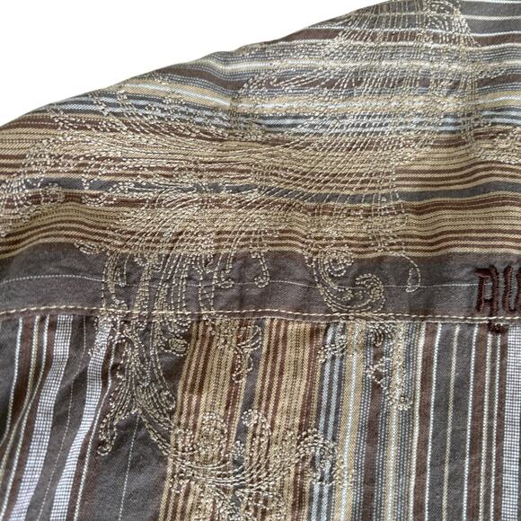 AT Collins Preppy Embroidered Button Down Shirt Hippie Striped Edgy Western XL - Picture 9 of 10